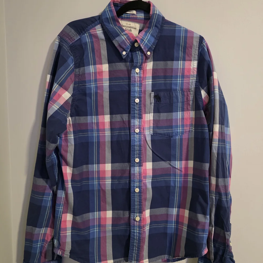 Abercrombie & Fitch Plaid Button-Up Shirt Blue Pink XL Muscle Fit - Picture 3 of 9